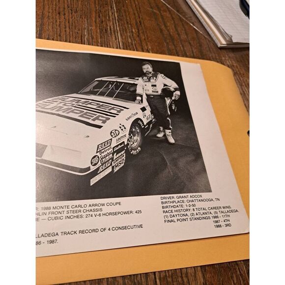 Vintage 1988 Grant Adcox NASCAR Promo Photo Bumper to Bumper Racing Monte Carlo - Picture 3 of 6